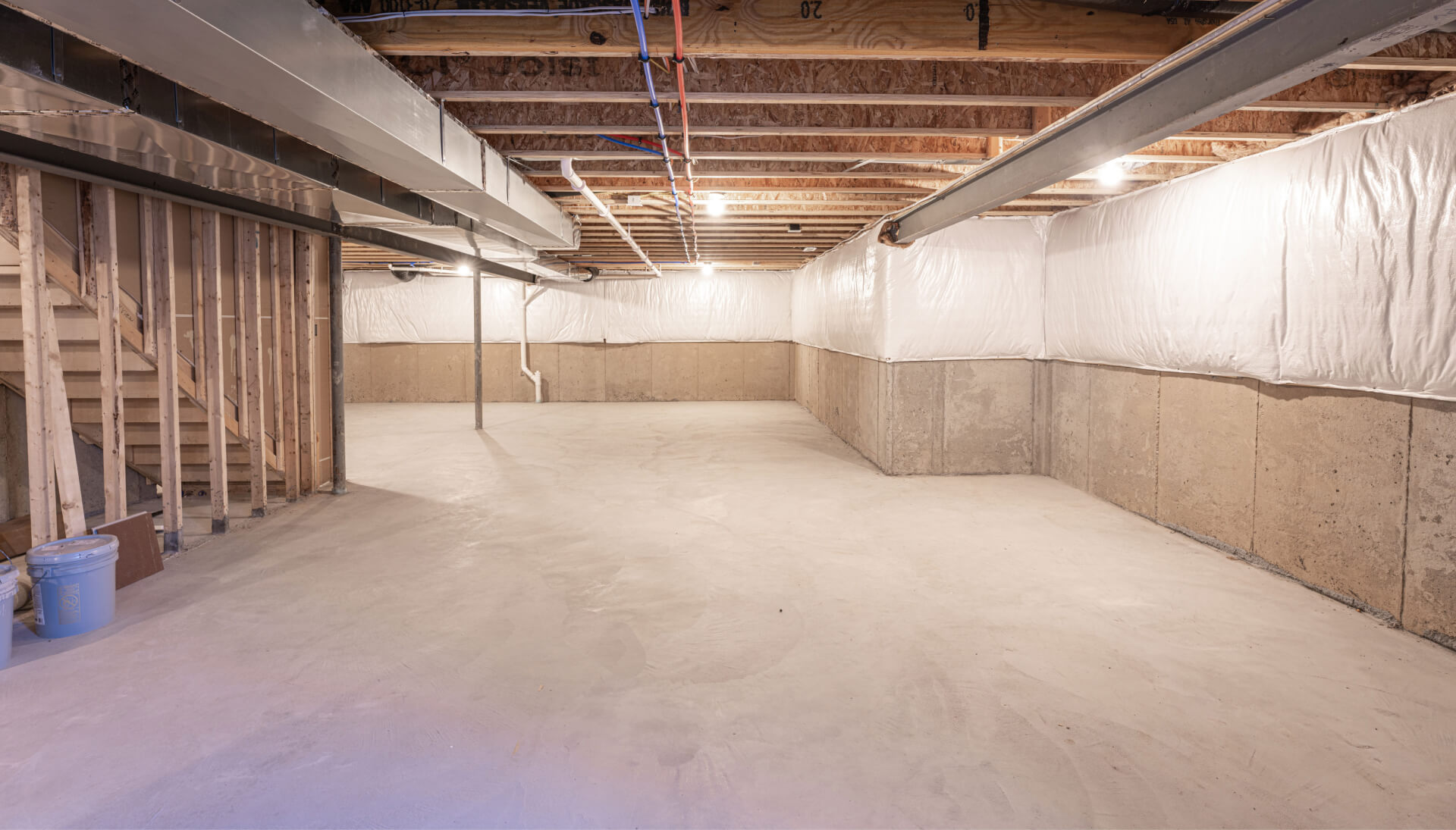 The basement of a home receiving waterproofing services in Hamilton, NY.
